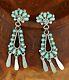 Vintage Native American Sterling Silver Petit Point Turquoise Dangle Earrings