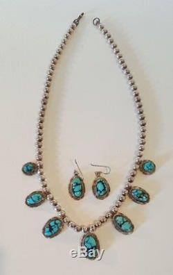 Vintage Native American Sterling Silver Signed Earrings and Necklace Set