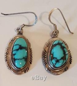 Vintage Native American Sterling Silver Signed Earrings and Necklace Set