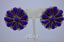 Vintage Native American Sterling Silver Sugilite Cluster Flower Stud Earrings