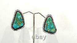 Vintage Native American Sterling Silver Turquoise Earrings by P. Sanchez