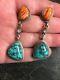 Vintage Native American Sterling Silver Turquoise & Spiny Oyster Earrings 925 Rb
