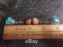 Vintage Native American Sterling Silver Turquoise & Spiny Oyster Earrings 925 RB