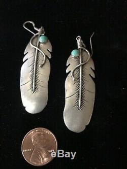 Vintage Native American Sterling Turquoise Marked And Signed Earrings