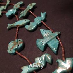 Vintage Native American Turquoise Animal Necklace and Earings Sterling Silver