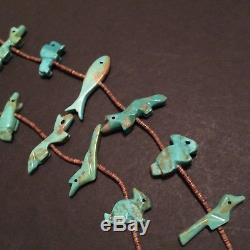 Vintage Native American Turquoise Animal Necklace and Earings Sterling Silver