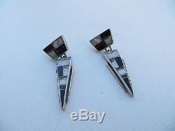 Vintage Native American Zuni Stone Inlay Sterling Earrings Signed