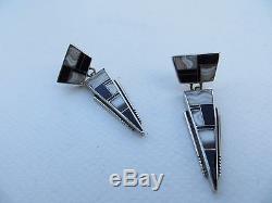 Vintage Native American Zuni Stone Inlay Sterling Earrings Signed