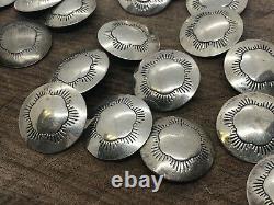 Vintage Native Navajo Stamped Southwest Sterling Silver Concho Buttons Lot of 26