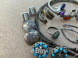 Vintage Native Sterling Silver Turquoise Spirit Earrings Necklace Amber Cuff Lot