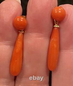 Vintage Natural Coral Gold Over 925 Earrings 3.44gr