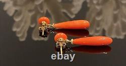 Vintage Natural Coral Gold Over 925 Earrings 3.44gr