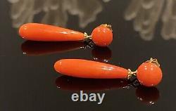 Vintage Natural Coral Gold Over 925 Earrings 3.44gr