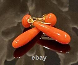 Vintage Natural Coral Gold Over 925 Earrings 3.44gr