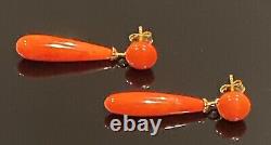 Vintage Natural Coral Gold Over 925 Earrings 3.44gr