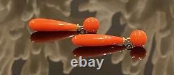 Vintage Natural Coral Gold Over 925 Earrings 3.44gr