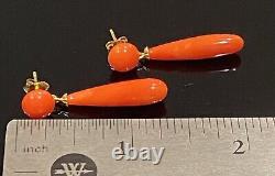 Vintage Natural Coral Gold Over 925 Earrings 3.44gr