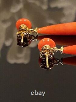 Vintage Natural Coral Gold Over 925 Earrings 3.44gr