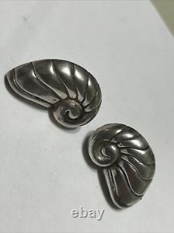 Vintage Nautilus Shell Sterling Silver Earrings