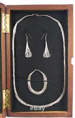 Vintage Navajo 925 Liquid Sterling Silver Set Necklace, Earrings, Bracelet