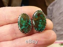 Vintage Navajo Bisbee Turquoise Sterling Silver Earrings Purple Spotted Matrix