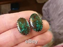 Vintage Navajo Bisbee Turquoise Sterling Silver Earrings Purple Spotted Matrix