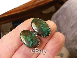 Vintage Navajo Bisbee Turquoise Sterling Silver Earrings Purple Spotted Matrix