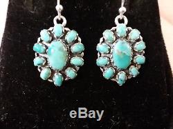 Vintage Navajo Blue Ridge Turquoise Sterling Silver Cluster Earrings