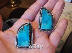 Vintage Navajo Blue Ridge Turquoise Sterling Silver Earrings