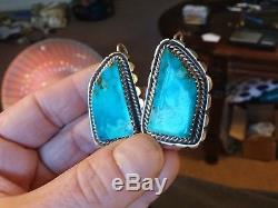 Vintage Navajo Blue Ridge Turquoise Sterling Silver Earrings