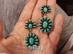 Vintage Navajo Carico Lake Turquoise Sterling Silver Cluster Earrings