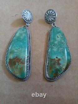 Vintage Navajo Earrings Sterling Silver and Turquoise green blue browns tested