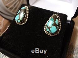 Vintage Navajo Gem Grade Cloud Mountain Turquoise Sterling Silver Earrings Rare
