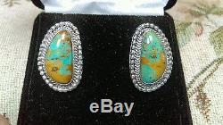 Vintage Navajo Gem Grade Pilot Mountain Turquoise Sterling Silver Earrings