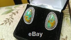 Vintage Navajo Gem Grade Pilot Mountain Turquoise Sterling Silver Earrings