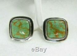 Vintage Navajo Green Royston Turquoise Sterling Silver Earrings