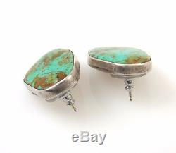 Vintage Navajo Handmade Solid Sterling Silver Royston Turquoise Earrings J R