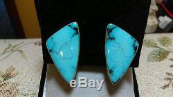 Vintage Navajo High Grade Apache Blue Turquoise Sterling Silver Clip Earrings
