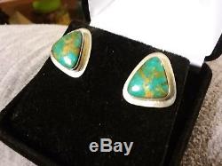 Vintage Navajo High Grade Blue Gem Turquoise Sterling Silver Earrings