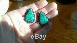 Vintage Navajo High Grade Stormy Mountain Turquoise Sterling Silver Earrings