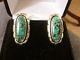 Vintage Navajo Indian Mountain Turquoise Sterling Silver Clip Earrings