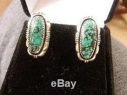 Vintage Navajo Indian Mountain Turquoise Sterling Silver Clip Earrings