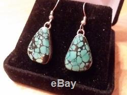 Vintage Navajo Indian Mountain Turquoise Sterling Silver Earrings