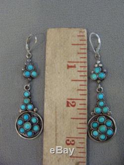 Vintage Navajo Indian Sterling Silver and Turquoise Dangle Earrings Pierced 3