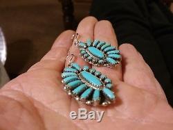 Vintage Navajo Kingman Turquoise Sterling Silver Large Drop Earrings