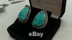 Vintage Navajo Large Gem Grade Tyrone Turquoise Sterling Silver Beaded Earrings
