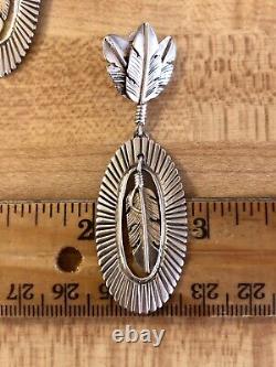 Vintage Navajo Large Sterling Silver Feather Earrings Geneva Ramone