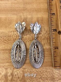 Vintage Navajo Large Sterling Silver Feather Earrings Geneva Ramone