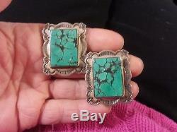 Vintage Navajo Massive Cloud Mountain Turquoise Sterling Silver Clip Earrings