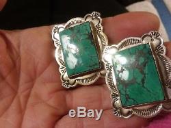 Vintage Navajo Massive Cloud Mountain Turquoise Sterling Silver Clip Earrings